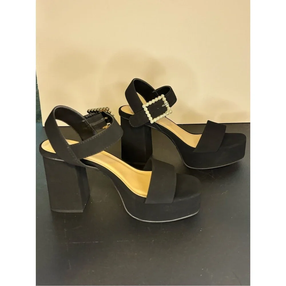 Windsor Black Dazzling Grace Faux Pearl Platform Heels Size 6